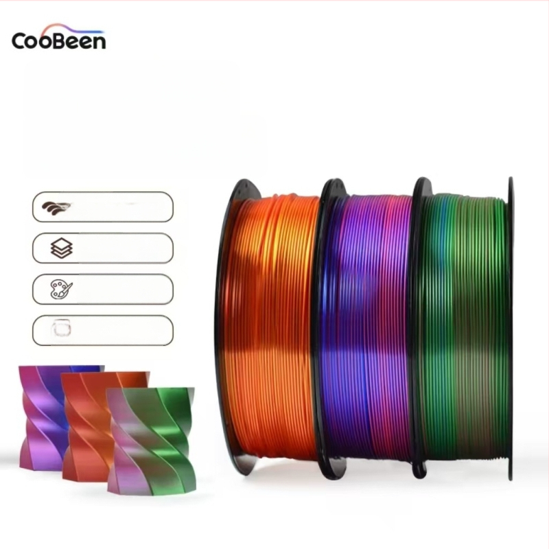 Νήμα PLA Silk για εκτύπωση 3D με μεταξωτή υφή; συμβατό με εκτυπωτές FDM 3D; υλικό: PLA Silk; ακρίβεια εκτύπωσης: ±0,02 mm; βάρος: 1 kg