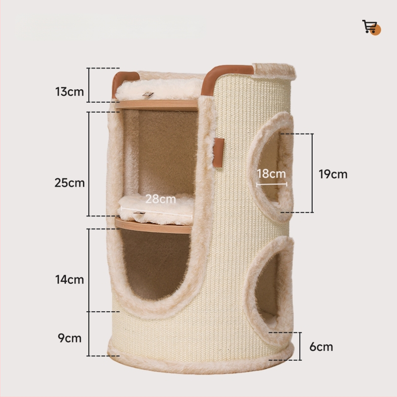 Hoopet котешка катерачна рамка — компактно гнездо за малки котки, двуетажна конструкция, от сизал