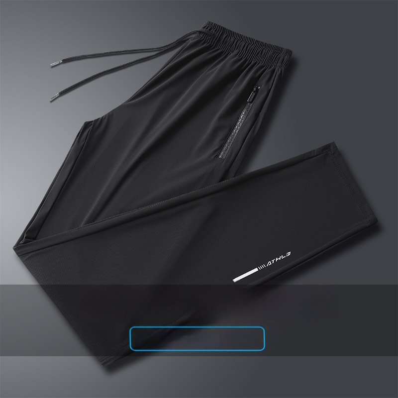 Ανδρικά παντελόνια Ice Silk, διαπνέοντα και γρήγορα στεγνωόμενα, με τσέπη φερμουάρ, μέση μεσαία, ίσια γραμμή