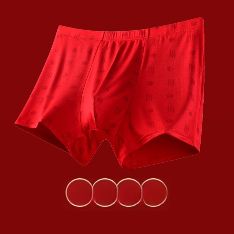 Ανδρικά εσώρουχα-σορτς με ψηλή μέση, ίνες μπαμπού, 90–95% μπαμπού, επένδυση από μπαμπού, μοτίβα ζωικά/γεωμετρικά/γράμματα, Έτος Φιδιού