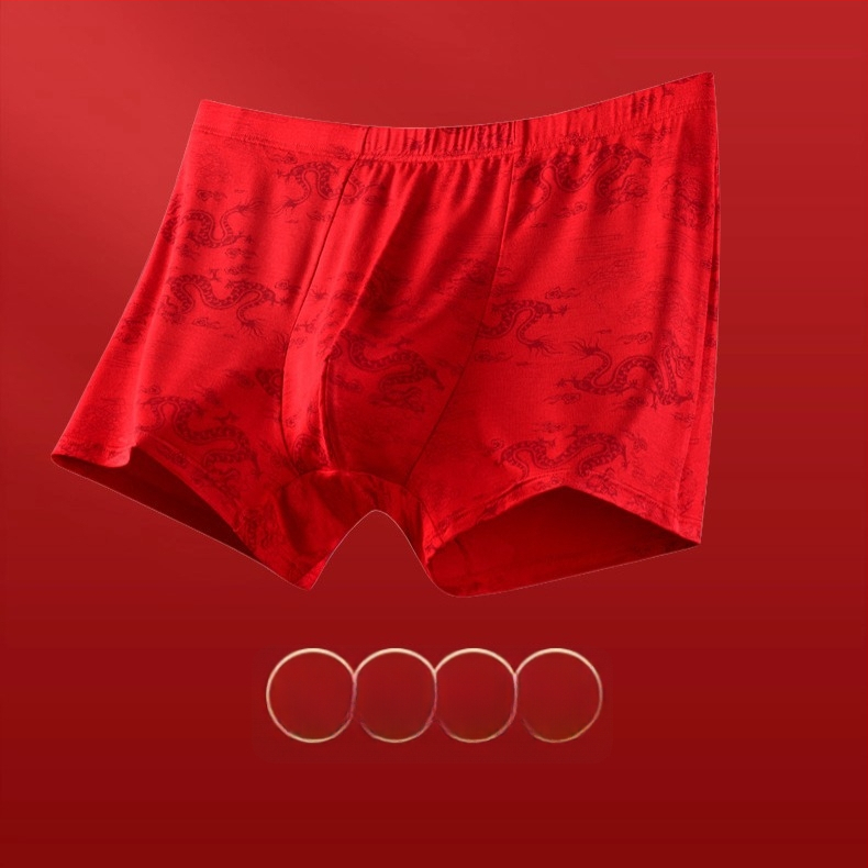 Ανδρικά εσώρουχα-σορτς με ψηλή μέση, ίνες μπαμπού, 90–95% μπαμπού, επένδυση από μπαμπού, μοτίβα ζωικά/γεωμετρικά/γράμματα, Έτος Φιδιού