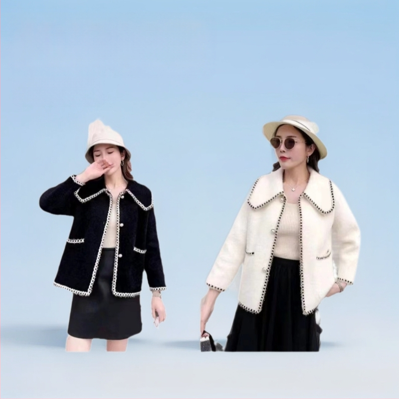 Mink velúr kardigán babakollárral, hosszú ujjú, középhosszú fazon, mink velúr és tussah selyem keverék