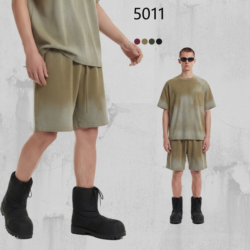 Artie Unisex šorc od pamuka s waffle tkaninom, 325 g, sprej-farbanje, opran, distresiran izgled, izrđeni rubovi