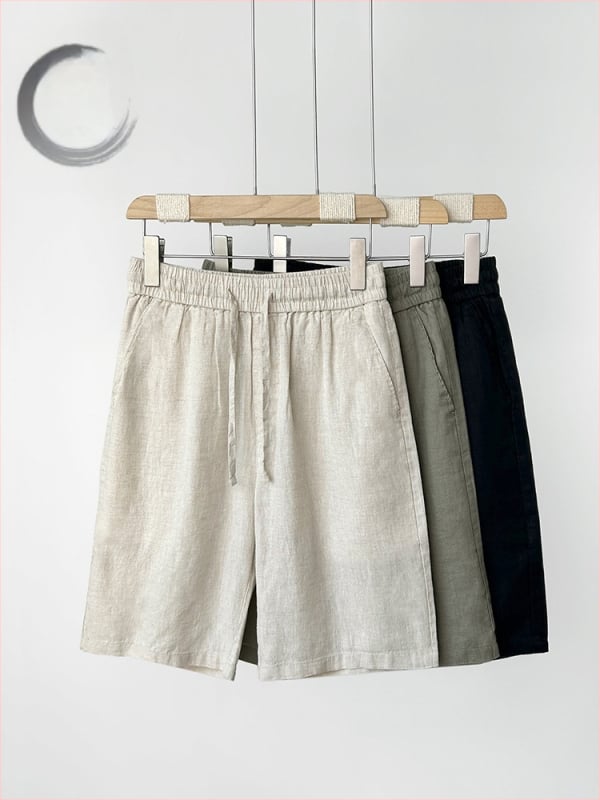 Muški šorcevi od lanenih vlakana 100% za ljeto, lagani, udobni, do koljena, jednobojne