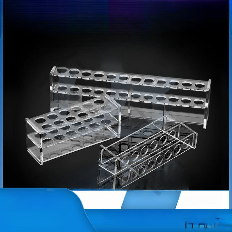 Γυάλινο στήριγμα σωληναρίων χρωματομετρίας για σωληνάρια 10/25/50/100 mL, 6–30 οπές, μονή ή διπλή σειρά