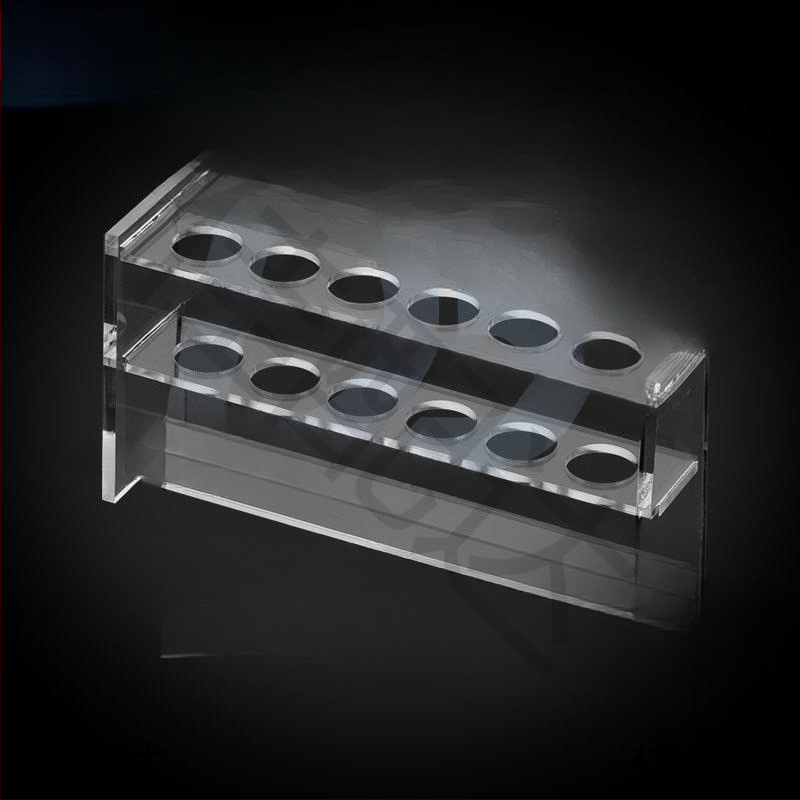 Γυάλινο στήριγμα σωληναρίων χρωματομετρίας για σωληνάρια 10/25/50/100 mL, 6–30 οπές, μονή ή διπλή σειρά