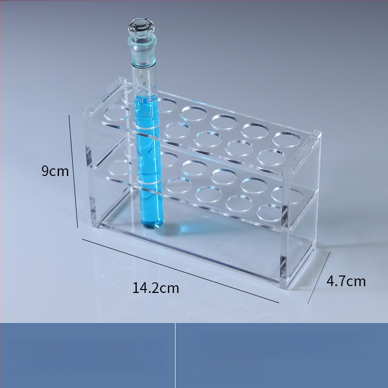 Γυάλινο στήριγμα σωληναρίων χρωματομετρίας για σωληνάρια 10/25/50/100 mL, 6–30 οπές, μονή ή διπλή σειρά