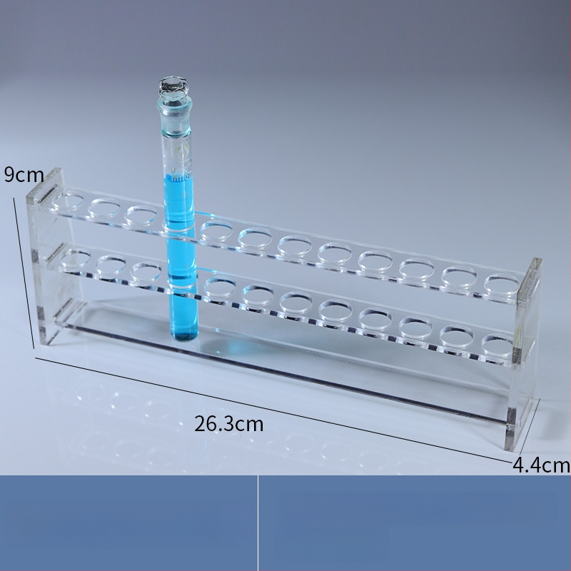 Γυάλινο στήριγμα σωληναρίων χρωματομετρίας για σωληνάρια 10/25/50/100 mL, 6–30 οπές, μονή ή διπλή σειρά