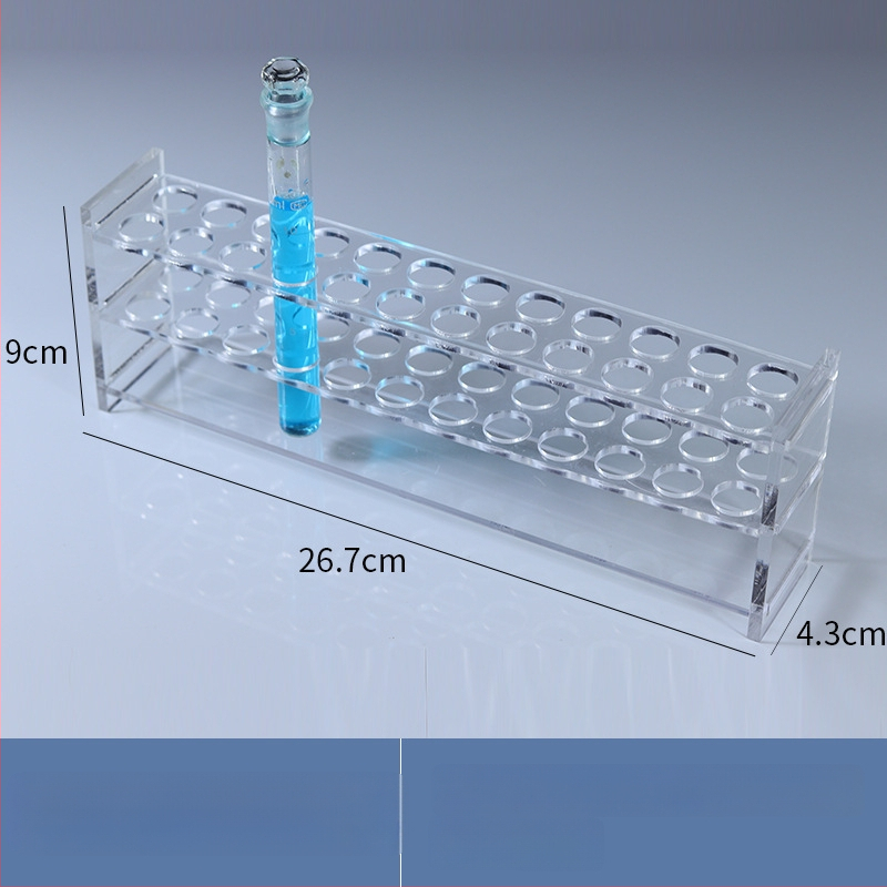 Γυάλινο στήριγμα σωληναρίων χρωματομετρίας για σωληνάρια 10/25/50/100 mL, 6–30 οπές, μονή ή διπλή σειρά