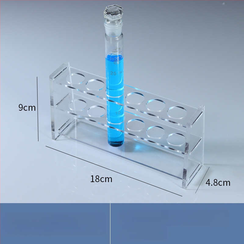 Γυάλινο στήριγμα σωληναρίων χρωματομετρίας για σωληνάρια 10/25/50/100 mL, 6–30 οπές, μονή ή διπλή σειρά