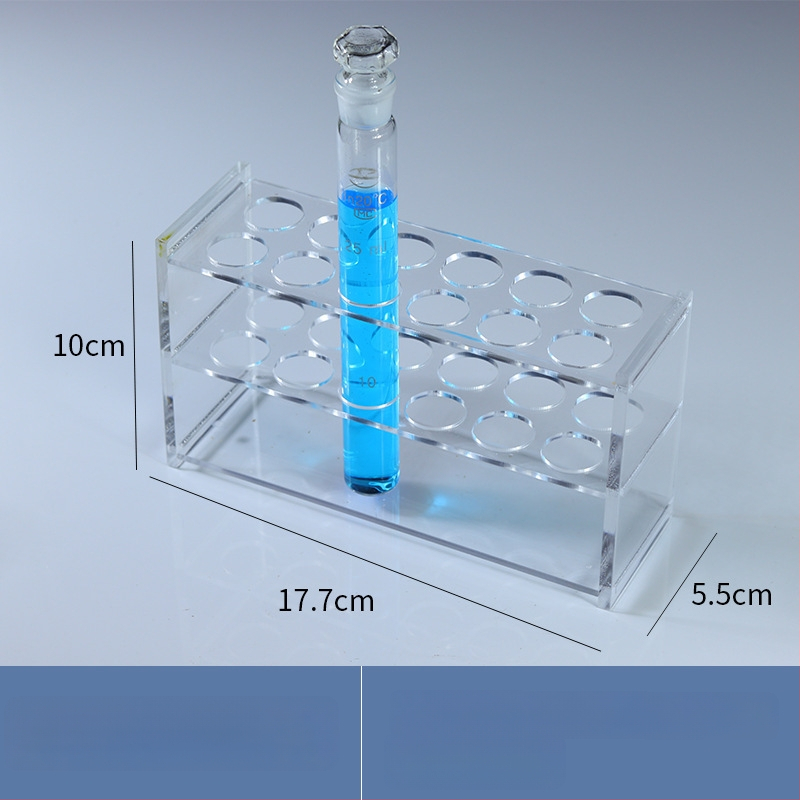 Γυάλινο στήριγμα σωληναρίων χρωματομετρίας για σωληνάρια 10/25/50/100 mL, 6–30 οπές, μονή ή διπλή σειρά