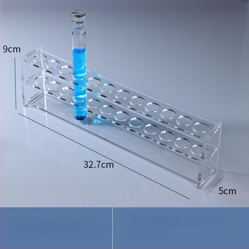 Γυάλινο στήριγμα σωληναρίων χρωματομετρίας για σωληνάρια 10/25/50/100 mL, 6–30 οπές, μονή ή διπλή σειρά