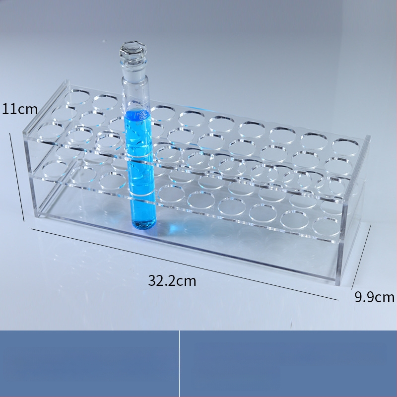 Γυάλινο στήριγμα σωληναρίων χρωματομετρίας για σωληνάρια 10/25/50/100 mL, 6–30 οπές, μονή ή διπλή σειρά