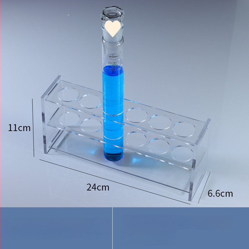 Γυάλινο στήριγμα σωληναρίων χρωματομετρίας για σωληνάρια 10/25/50/100 mL, 6–30 οπές, μονή ή διπλή σειρά