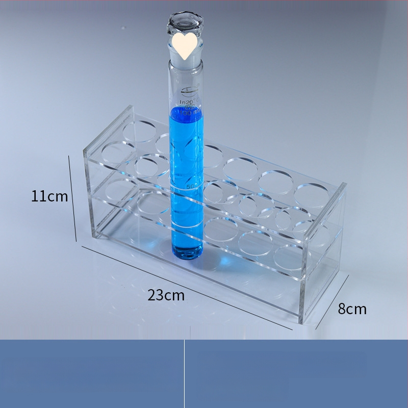 Γυάλινο στήριγμα σωληναρίων χρωματομετρίας για σωληνάρια 10/25/50/100 mL, 6–30 οπές, μονή ή διπλή σειρά