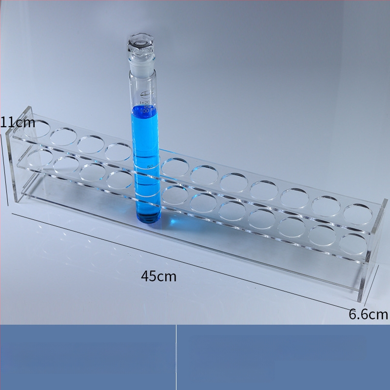 Γυάλινο στήριγμα σωληναρίων χρωματομετρίας για σωληνάρια 10/25/50/100 mL, 6–30 οπές, μονή ή διπλή σειρά