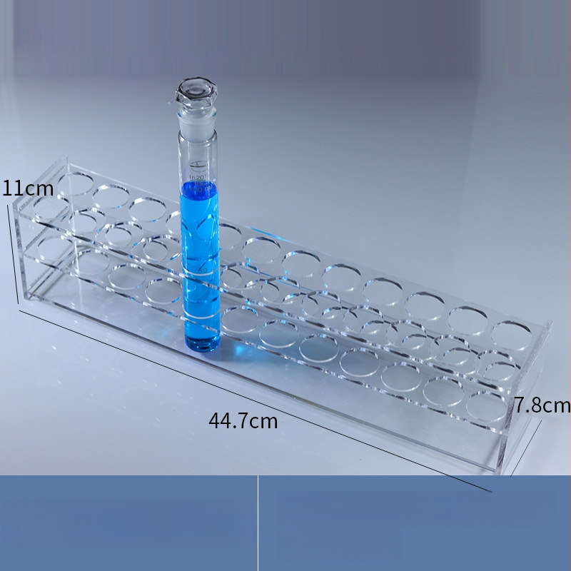 Γυάλινο στήριγμα σωληναρίων χρωματομετρίας για σωληνάρια 10/25/50/100 mL, 6–30 οπές, μονή ή διπλή σειρά