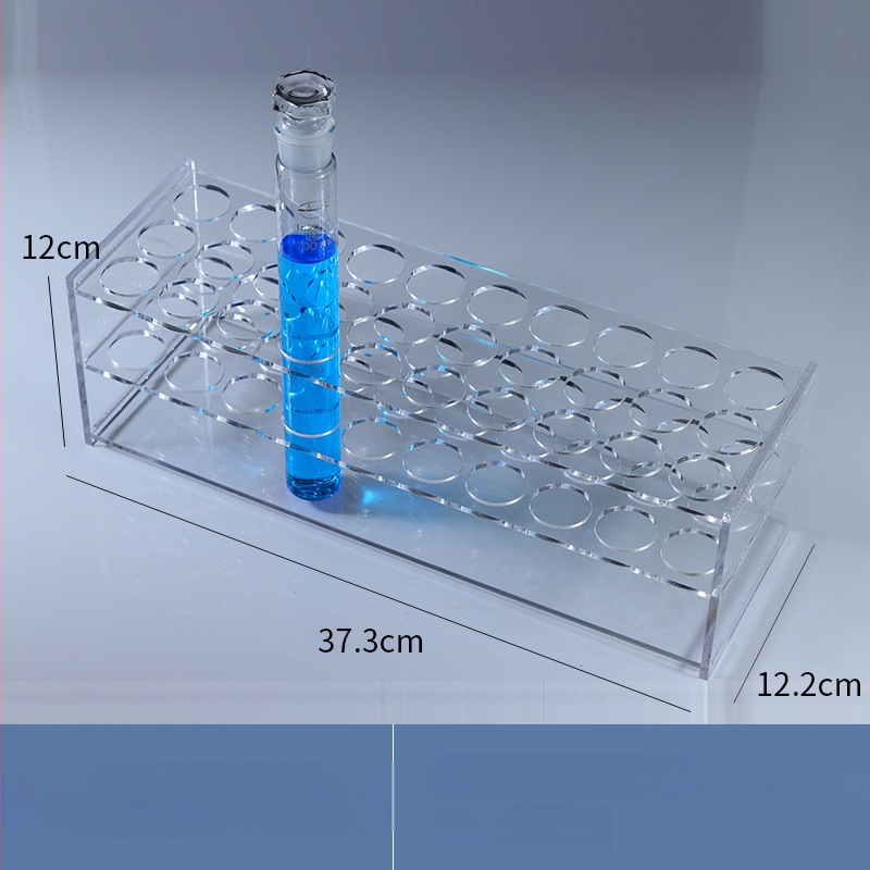 Γυάλινο στήριγμα σωληναρίων χρωματομετρίας για σωληνάρια 10/25/50/100 mL, 6–30 οπές, μονή ή διπλή σειρά