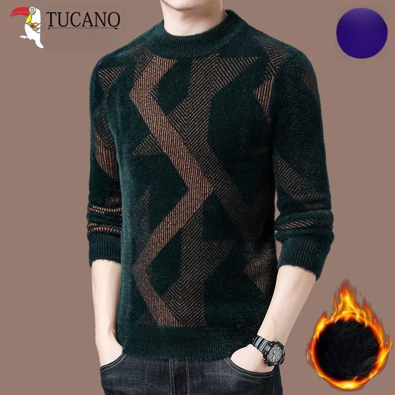 Muški pleteni pulover s poluvisokim okruglim ovratnikom, zima 2019, uravnotežene veličine
