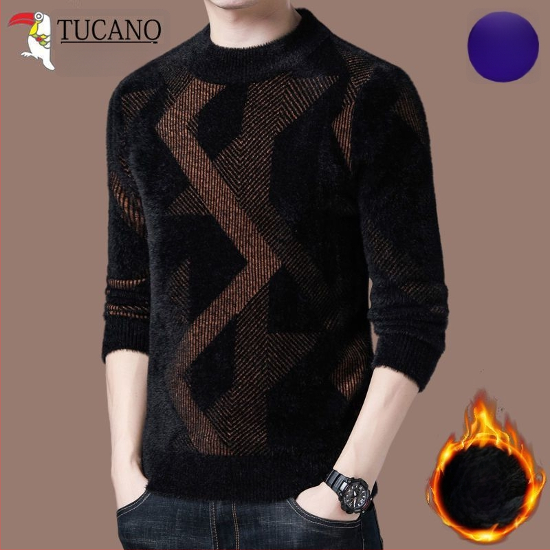 Muški pleteni pulover s poluvisokim okruglim ovratnikom, zima 2019, uravnotežene veličine