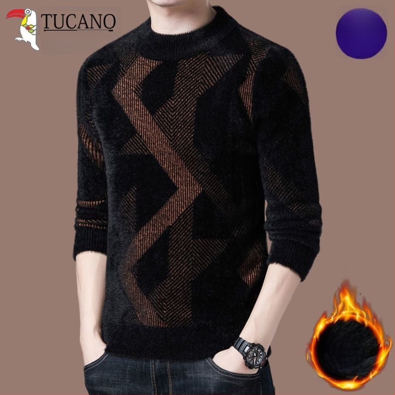 Muški pleteni pulover s poluvisokim okruglim ovratnikom, zima 2019, uravnotežene veličine