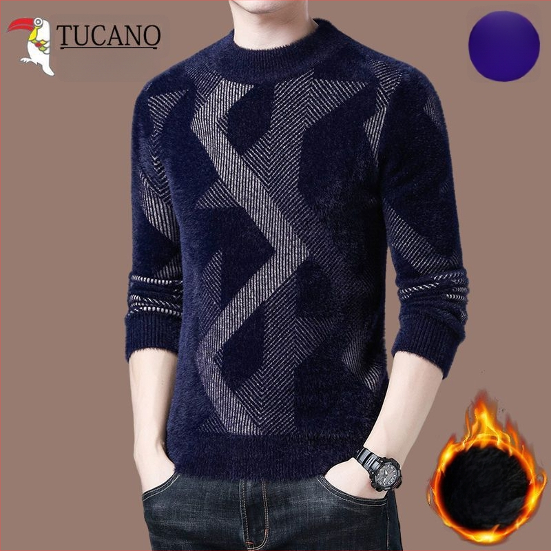 Muški pleteni pulover s poluvisokim okruglim ovratnikom, zima 2019, uravnotežene veličine