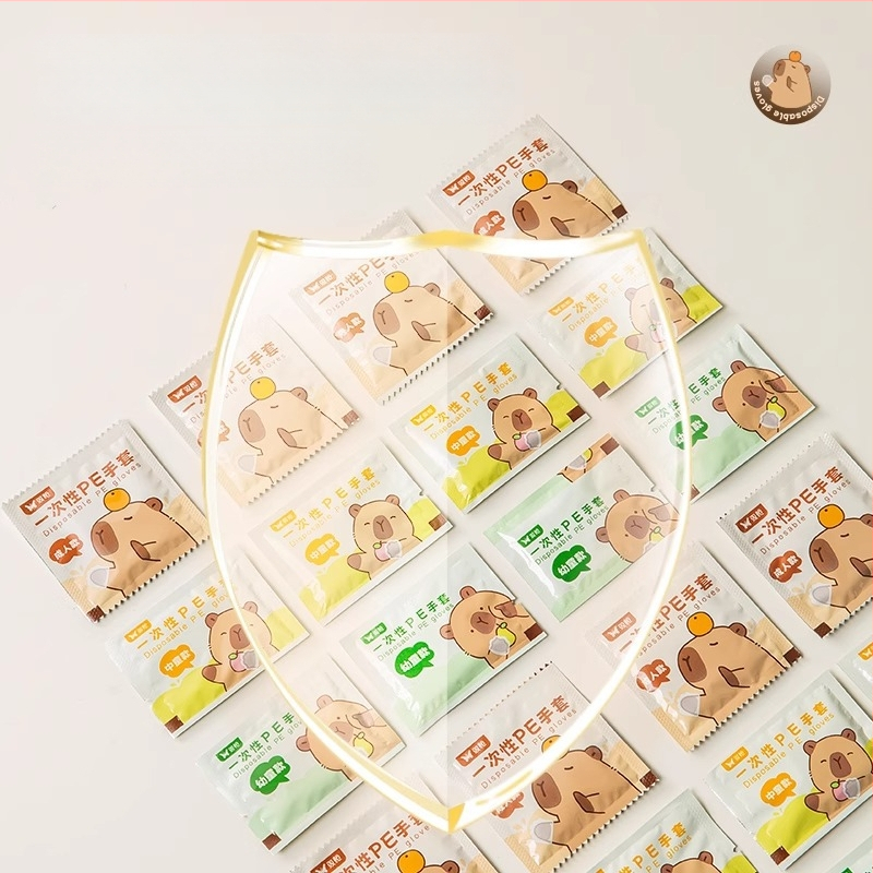 Gyermekeknek szánt egyszer használatos kesztyűk, élelmiszer-minőségű, egyedi csomagolás, vastított PE, átlátszó, csúszásmentes, szabadtéri piknikhez