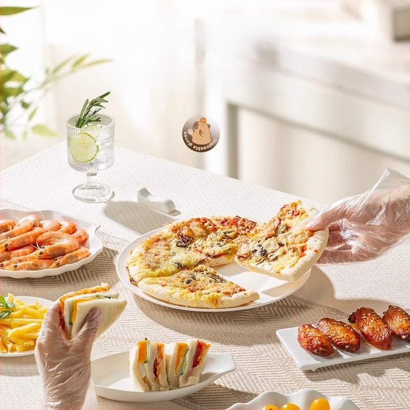 Gyermekeknek szánt egyszer használatos kesztyűk, élelmiszer-minőségű, egyedi csomagolás, vastított PE, átlátszó, csúszásmentes, szabadtéri piknikhez