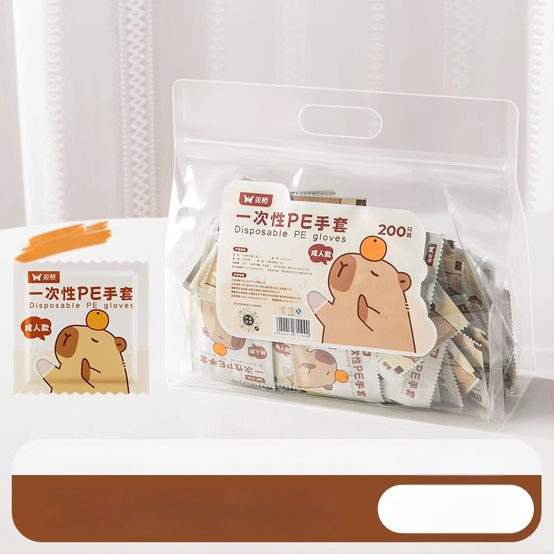 Gyermekeknek szánt egyszer használatos kesztyűk, élelmiszer-minőségű, egyedi csomagolás, vastított PE, átlátszó, csúszásmentes, szabadtéri piknikhez