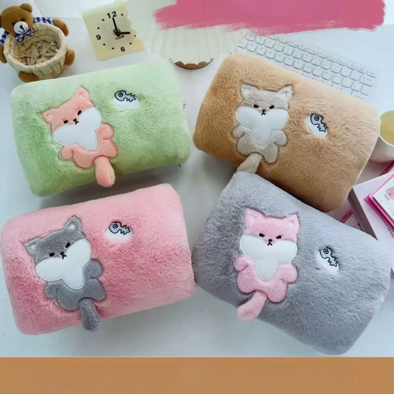 Újratöltő melegviz-palack rajzfilmszerű dizájnnal, robbanásbiztos elektromos melegítővel, plüss kézmelegítő tok cipzárral, levehető és mosható, Corduroy anyagú, modell Double Hands, 220V, 500W, Hőkezelés módja: Töltés, Jiabeibei