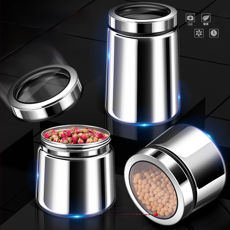 316 rozsdamentes acélból készült zárható tároló kávébabok és teák számára, kör alakú, 1–2 L, modern minimalista stílus, testreszabás elérhető