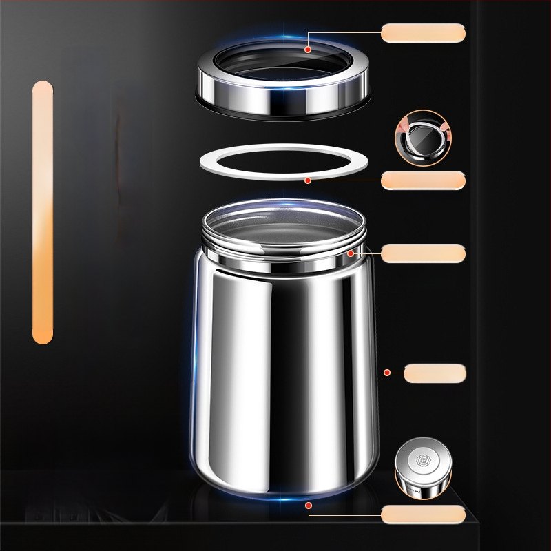 316 rozsdamentes acélból készült zárható tároló kávébabok és teák számára, kör alakú, 1–2 L, modern minimalista stílus, testreszabás elérhető