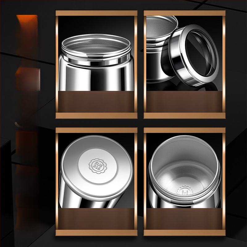 316 rozsdamentes acélból készült zárható tároló kávébabok és teák számára, kör alakú, 1–2 L, modern minimalista stílus, testreszabás elérhető