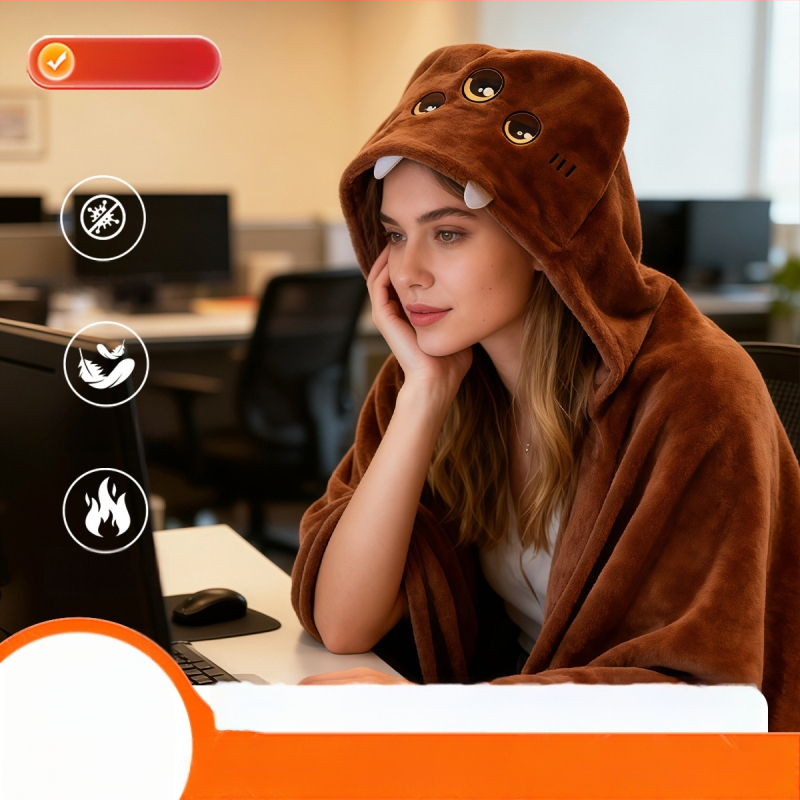 Kapucnis pléd Xiaozhi Benjia - poliészter, 400 g, testreszabható, karikatúra stílus