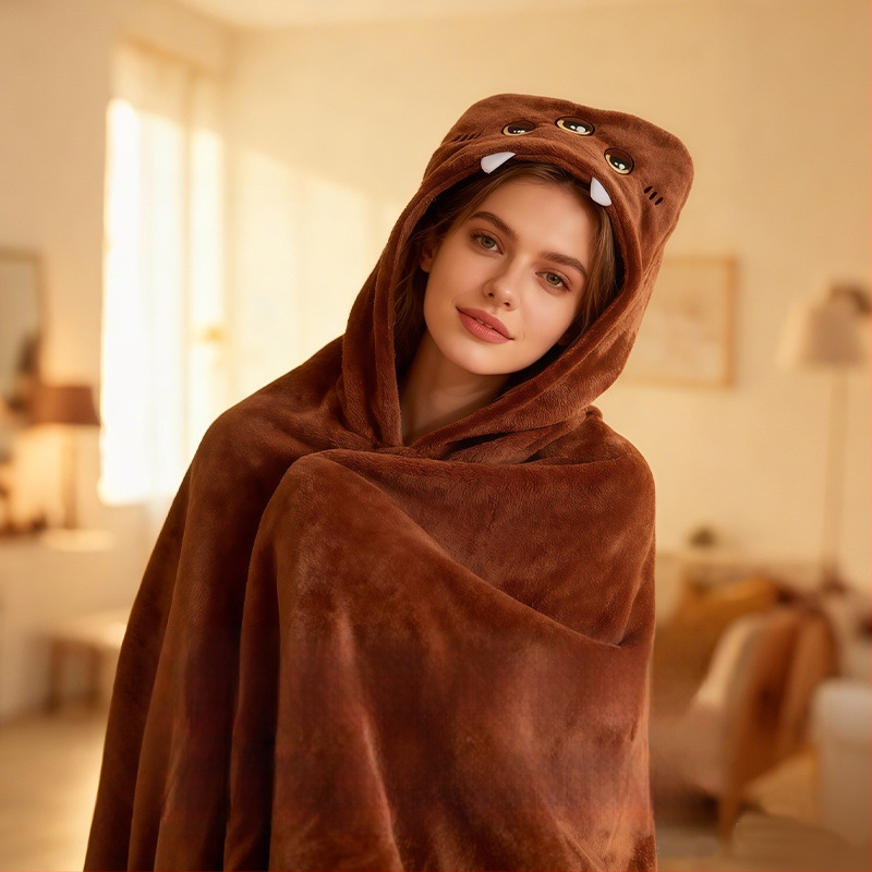 Kapucnis pléd Xiaozhi Benjia - poliészter, 400 g, testreszabható, karikatúra stílus