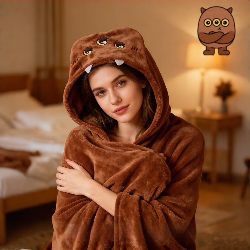 Kapucnis pléd Xiaozhi Benjia - poliészter, 400 g, testreszabható, karikatúra stílus