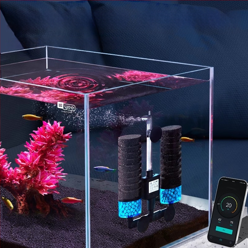 Akváriová oxigénpumpa s integrovanou troj-in-1 cirkuláciou vody a filtráciou; Materiál: plast; Filtračná vata