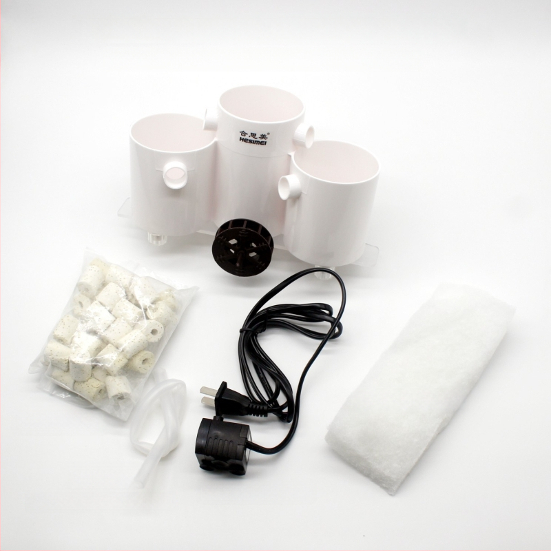 Hesimei okrúhly box filtra pre akvárium, 3-v-1 čistenie a okysličovanie, ABS plast, hmotnosť 200 g