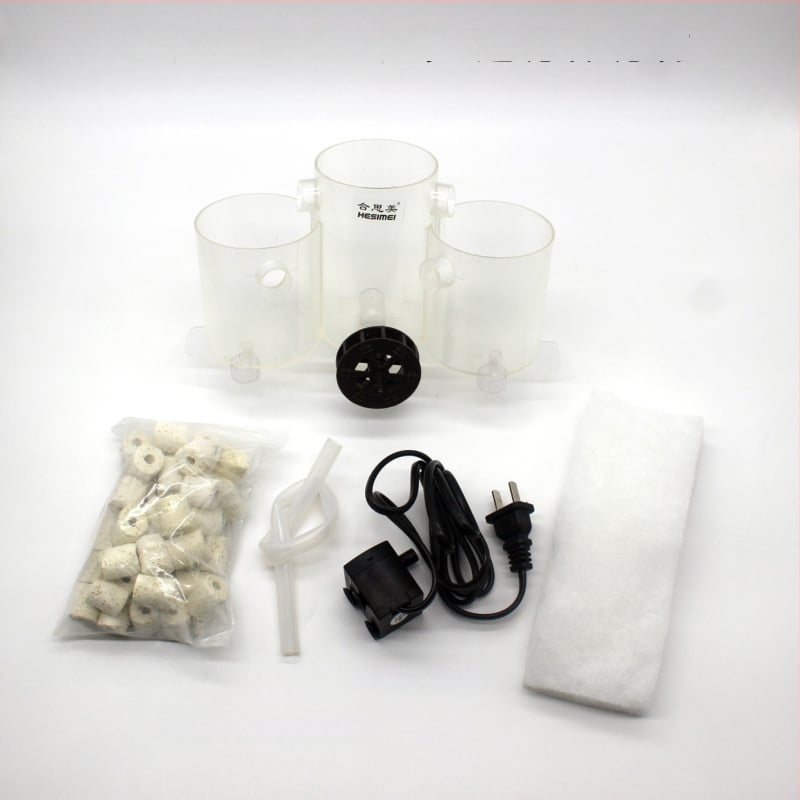 Hesimei okrúhly box filtra pre akvárium, 3-v-1 čistenie a okysličovanie, ABS plast, hmotnosť 200 g
