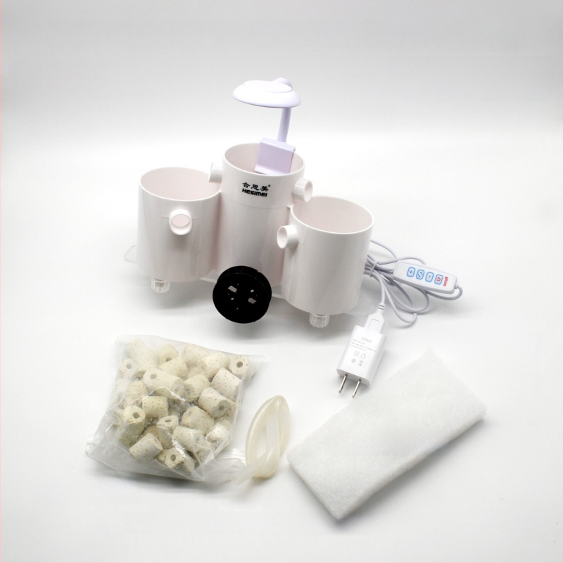Hesimei okrúhly box filtra pre akvárium, 3-v-1 čistenie a okysličovanie, ABS plast, hmotnosť 200 g
