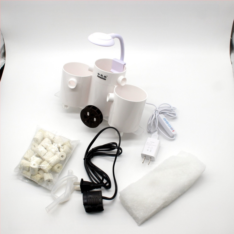 Hesimei okrúhly box filtra pre akvárium, 3-v-1 čistenie a okysličovanie, ABS plast, hmotnosť 200 g