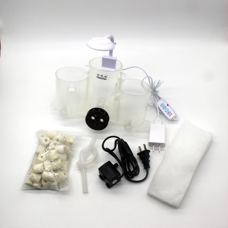 Hesimei okrúhly box filtra pre akvárium, 3-v-1 čistenie a okysličovanie, ABS plast, hmotnosť 200 g