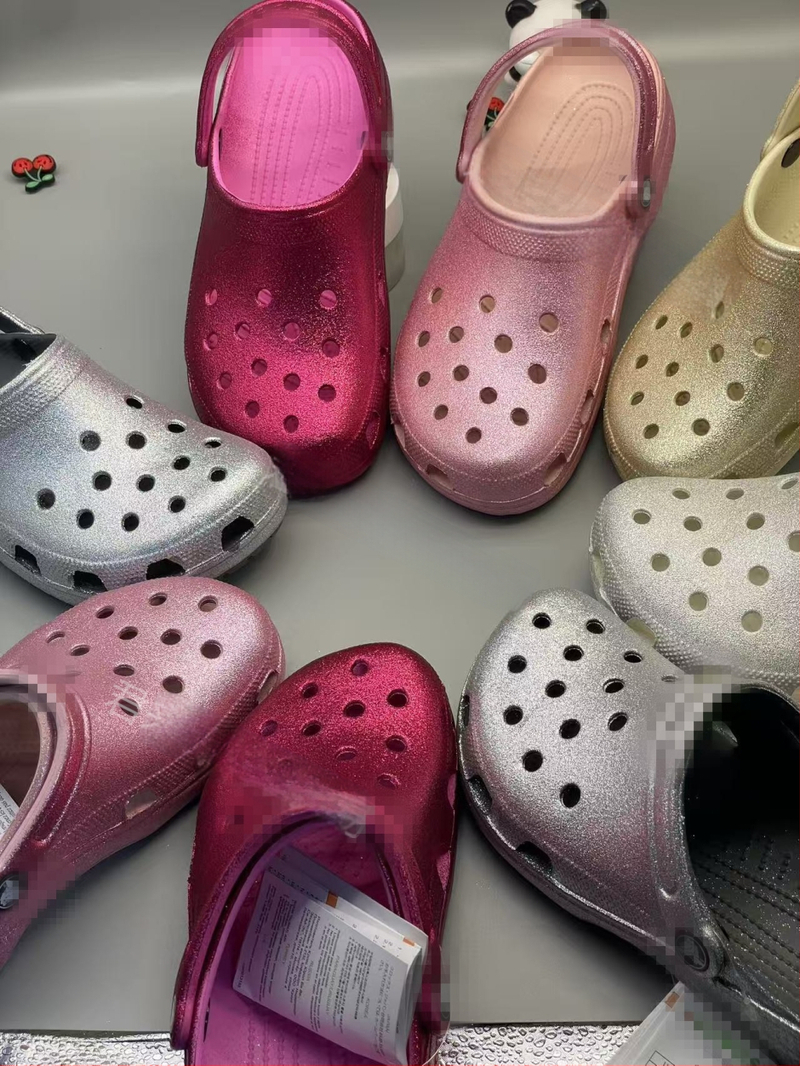 Shining Star serija: glitter Crocs-stil sandale za žene s stražnjim remenom, protuklizne ljetne obuće