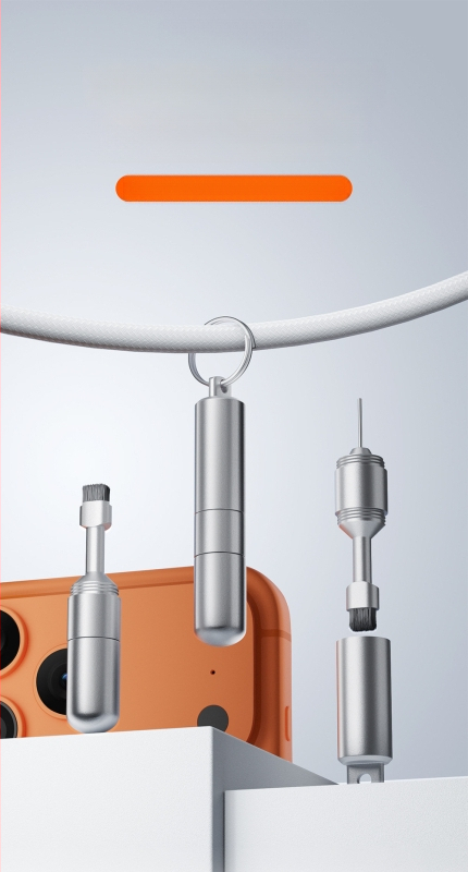 Instrument multifuncțional pentru telefoane: ac de îndepărtare SIM din aliaj de aluminiu, pensulă de curățare pentru căști și perie pentru compartimentul SIM/baterie, universal