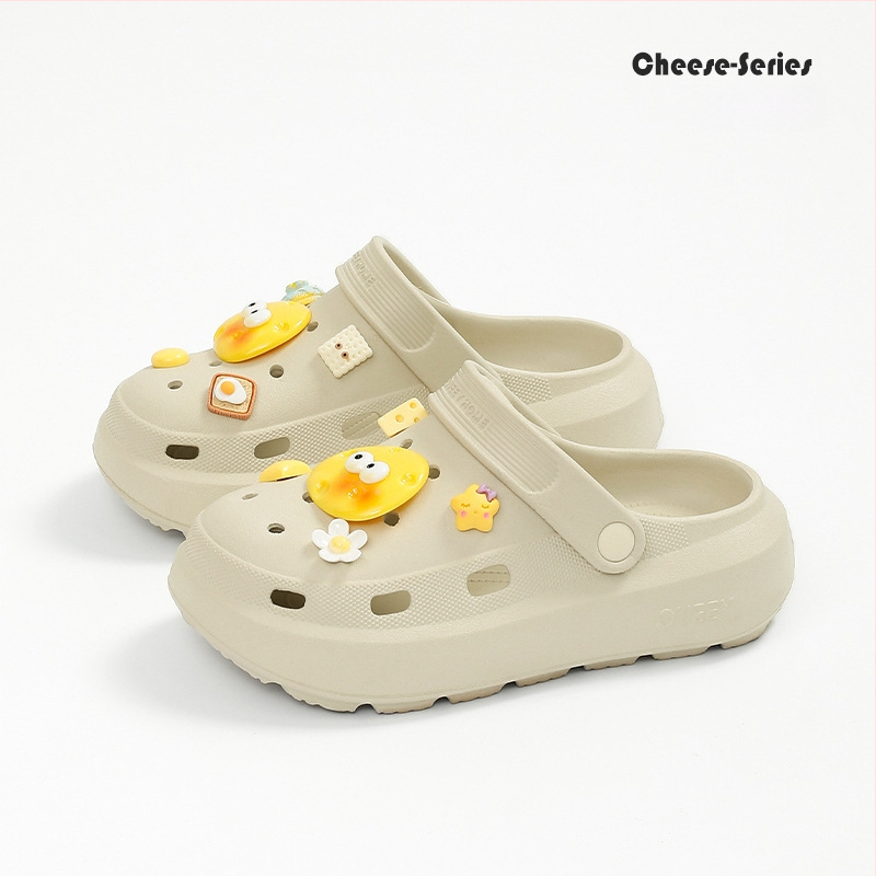 Ženske EVA Crocs-stil papuče s protukliznom debelom sole, motiv crtani sir, ljeto 2025