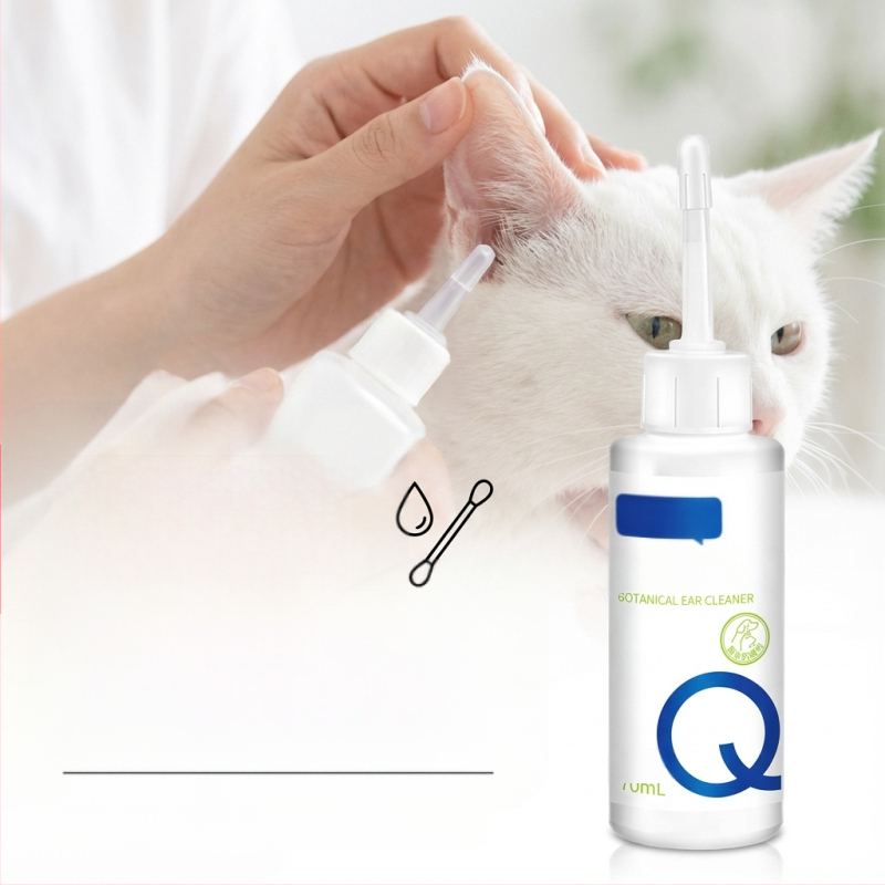 Разтвор за почистване на ушния канал при домашни любимци, за котки и кучета, почиства ушния канал, течна силиконова база, течна форма, общо предназначение