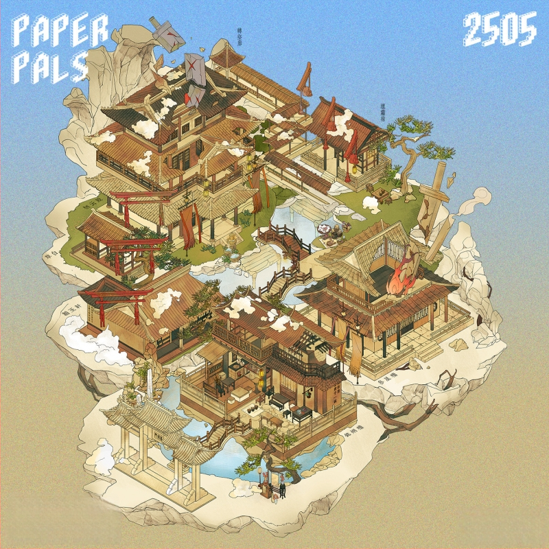 Paper Bubble Diorama сцена стикер – PET материал, Нов китайски стил, Печат, DM010011107