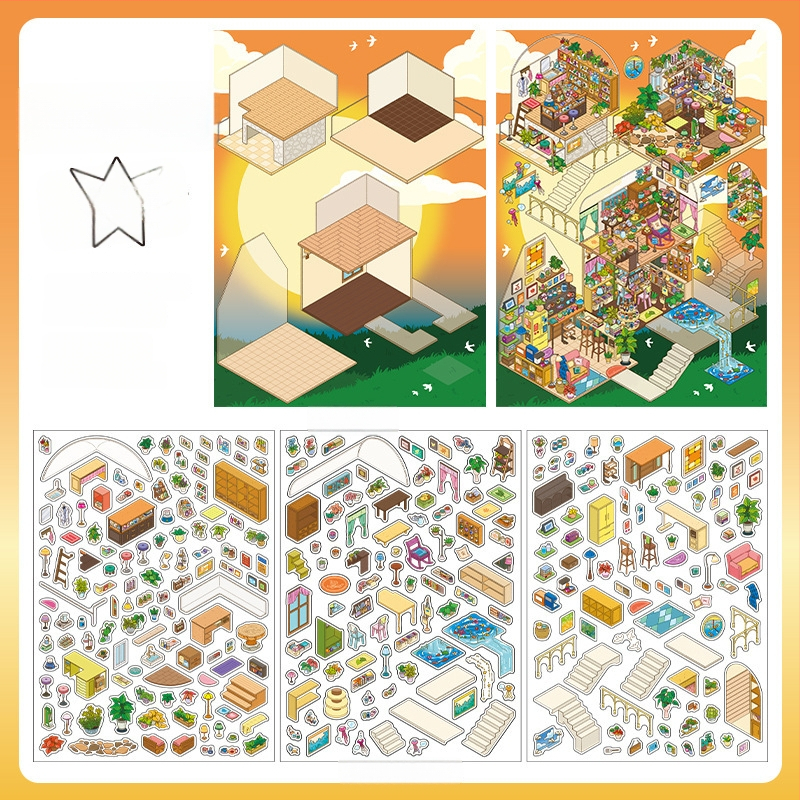 Paper Bubble Diorama сцена стикер – PET материал, Нов китайски стил, Печат, DM010011107