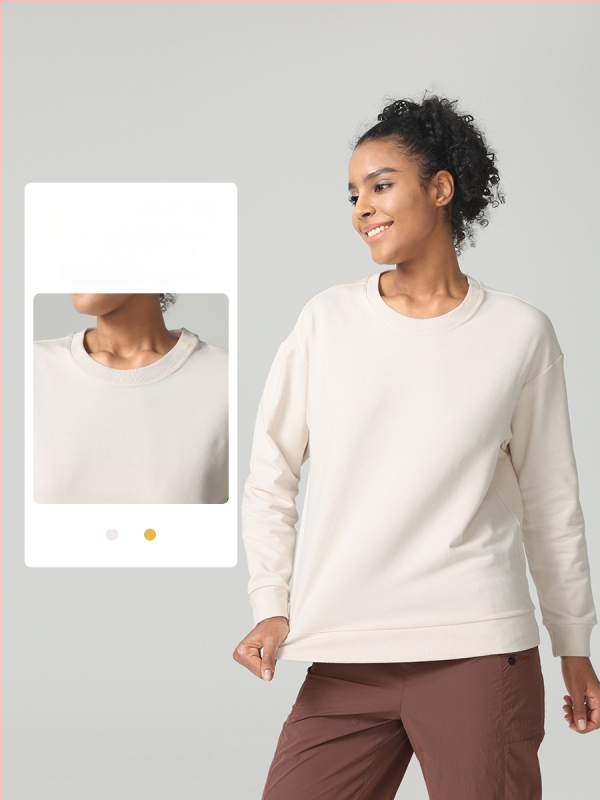 Női pamutkeverék pulóver-szvetter, hosszú ujjú, kerek nyakú, egyszínű modell, laza szabású, őszi sportos felső