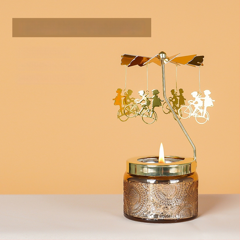 Forgó lámpás gyertyatartó, hengeralakú, illatos szójagyertya, kézműves